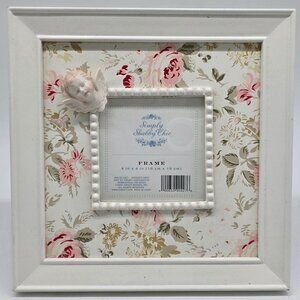 Simply Shabby Chic White 4"x4" Photo Frame With Floral Background & Angel Accent